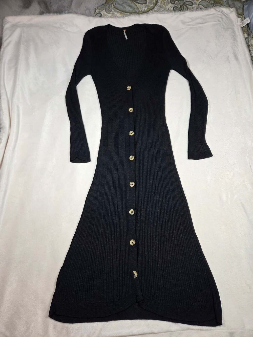 Free People Date Night Cardi Size L Black Ribbed Knit Midi Dress - Picture 2 of 7
